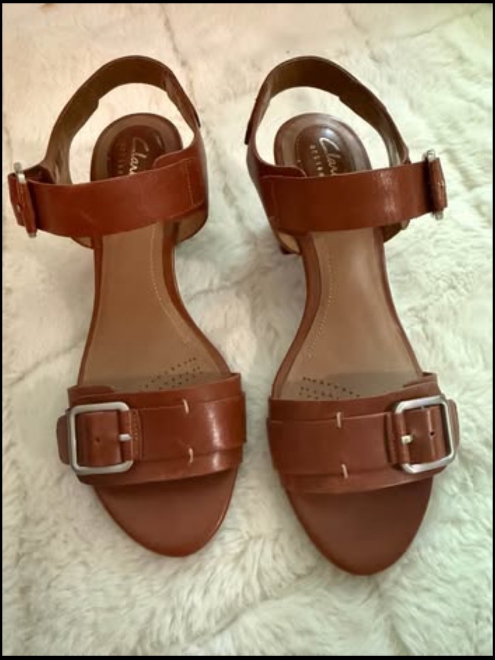Clarks Tan Leather Buckle Ankle Strap Sandals
